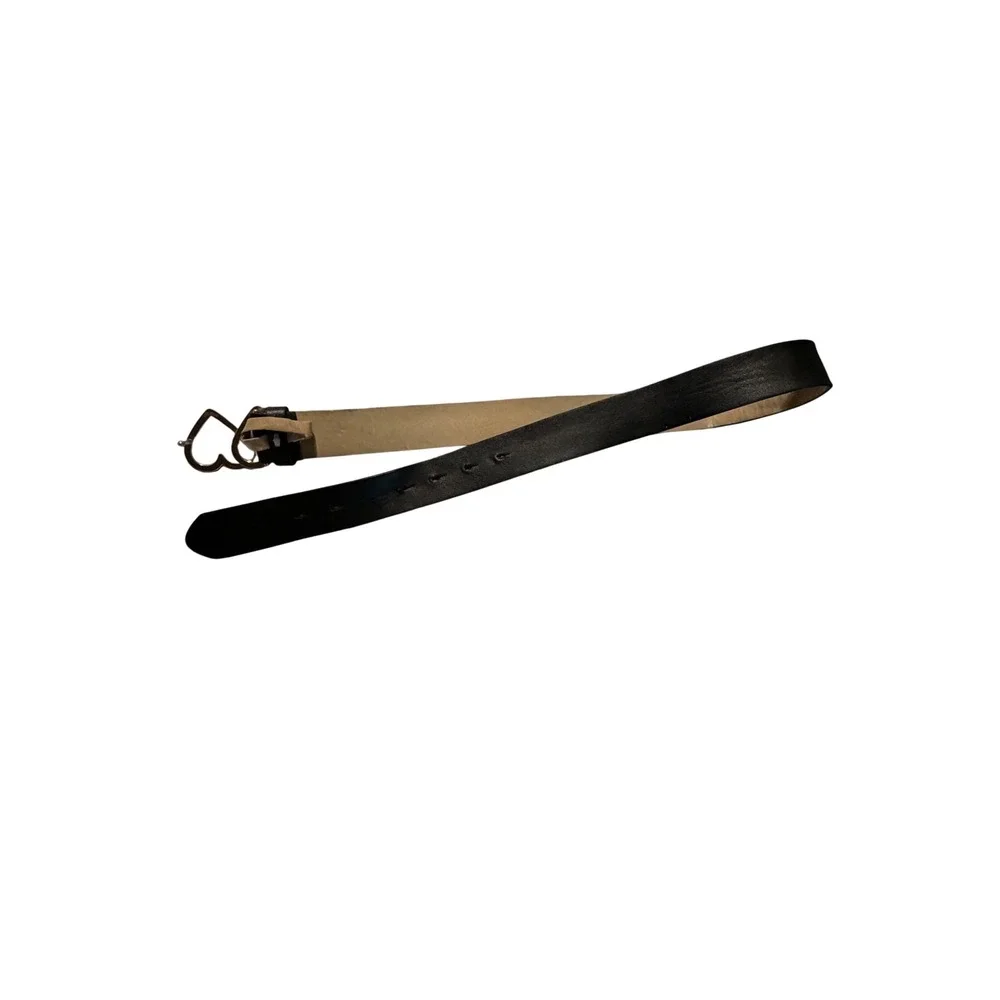 Target Black‎ Faux Leather Belt Double Interlocking Heart Silver Buckle Small